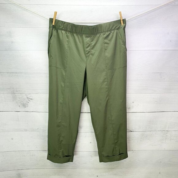 T by Tablots Womens Crop Pants Cuffed Green Lightweight Elastic Waist Petite LP - Picture 4 of 12